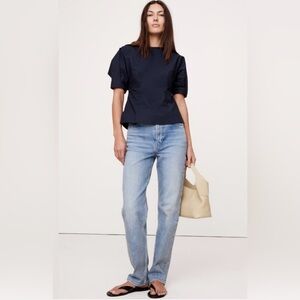 Banana Republic poplin puff sleeve top , navy, size 6